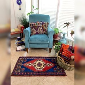 Vintage Wool Turkish Carpet - 3.4”x1.8”